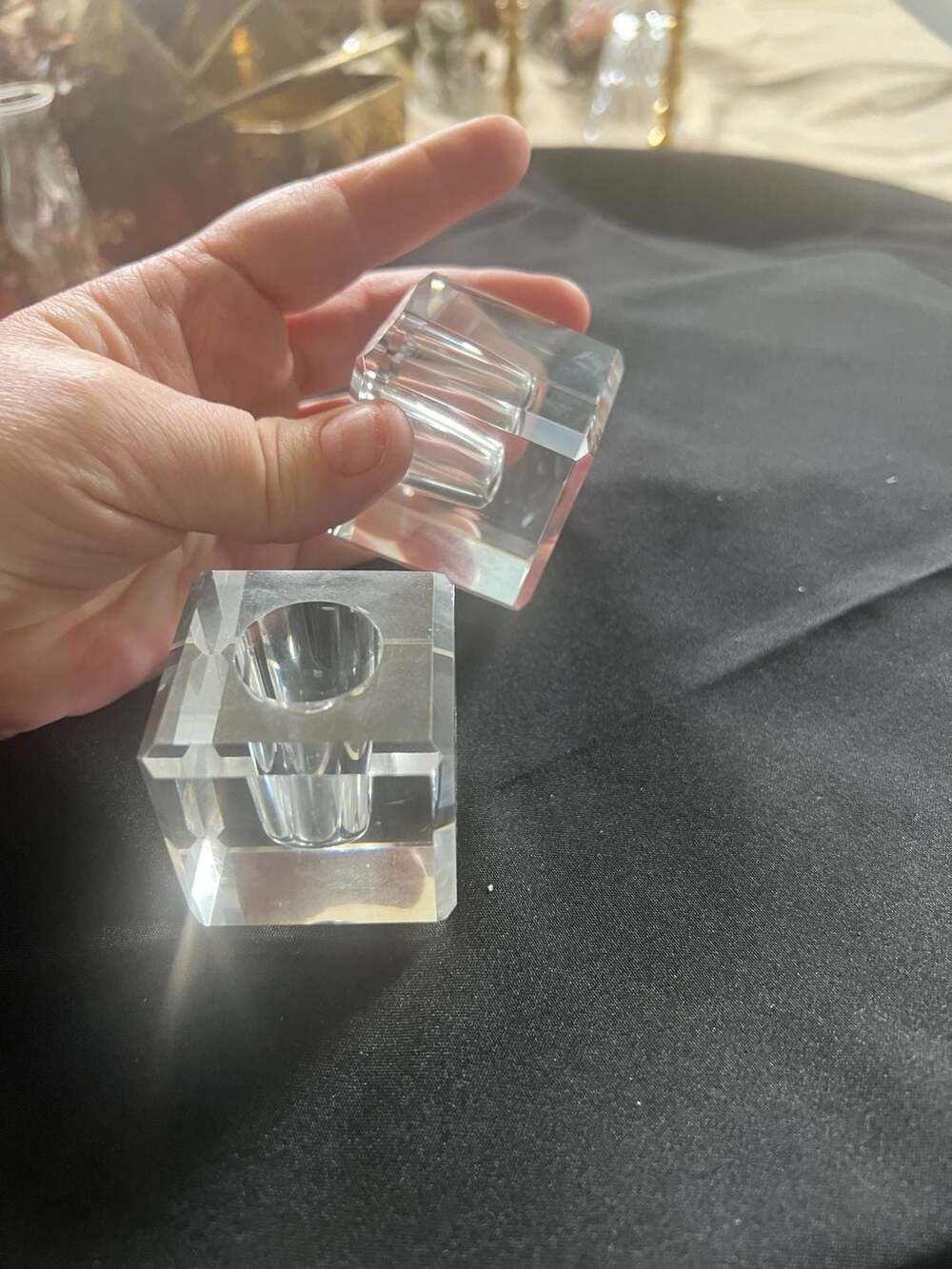 Baccarat Crystal Cube Taper Candle Holders, Set of 2